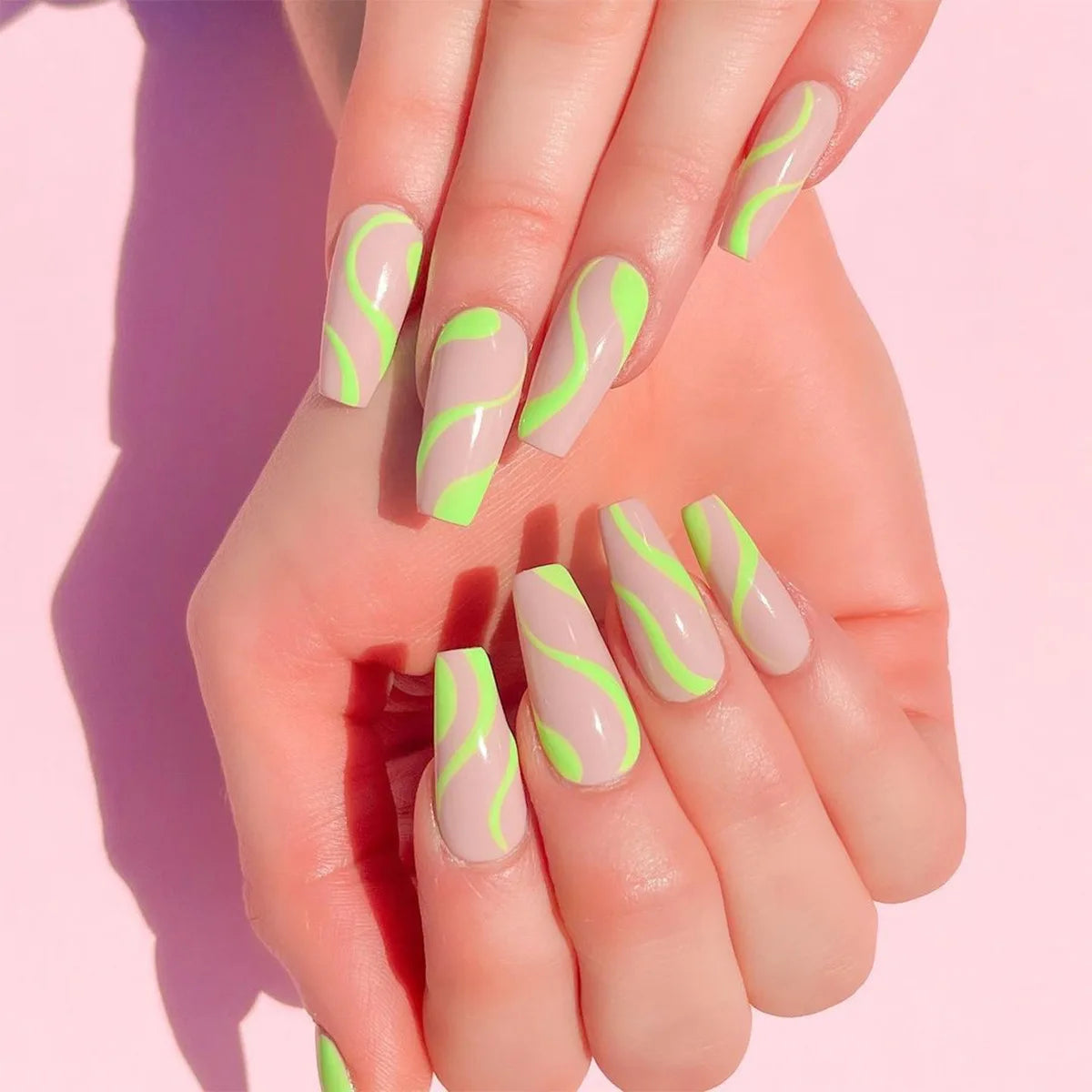 Wholesale Long Lasting Box of Wave Press on Nails Long Coffin Nails Vendor for Women with Glue-11