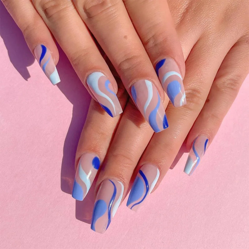 Wholesale Long Lasting Box of Wave Press on Nails Long Coffin Nails Vendor for Women with Glue-14