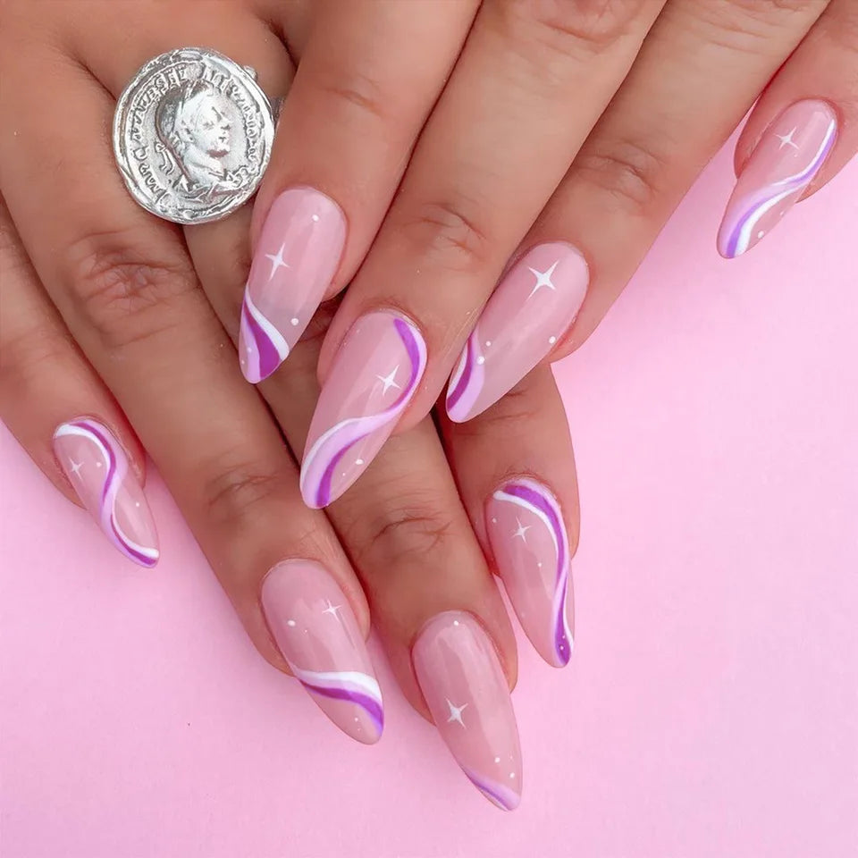 Wholesale Long Lasting Box of Wave Press on Nails Long Coffin Nails Vendor for Women with Glue-8