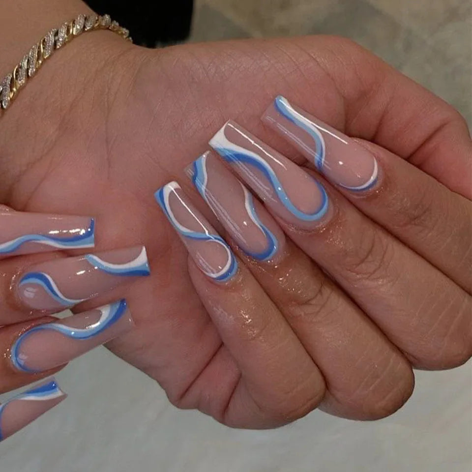 Wholesale Long Lasting Box of Wave Press on Nails Long Coffin Nails Vendor for Women with Glue-15