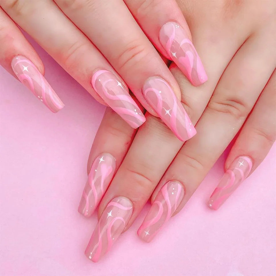 Wholesale Long Lasting Box of Wave Press on Nails Long Coffin Nails Vendor for Women with Glue-13