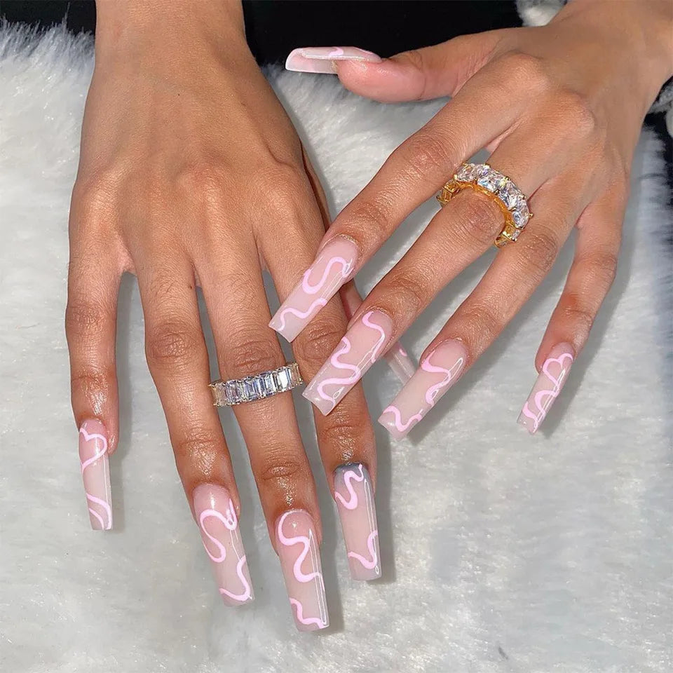 Wholesale Long Lasting Box of Wave Press on Nails Long Coffin Nails Vendor for Women with Glue-16